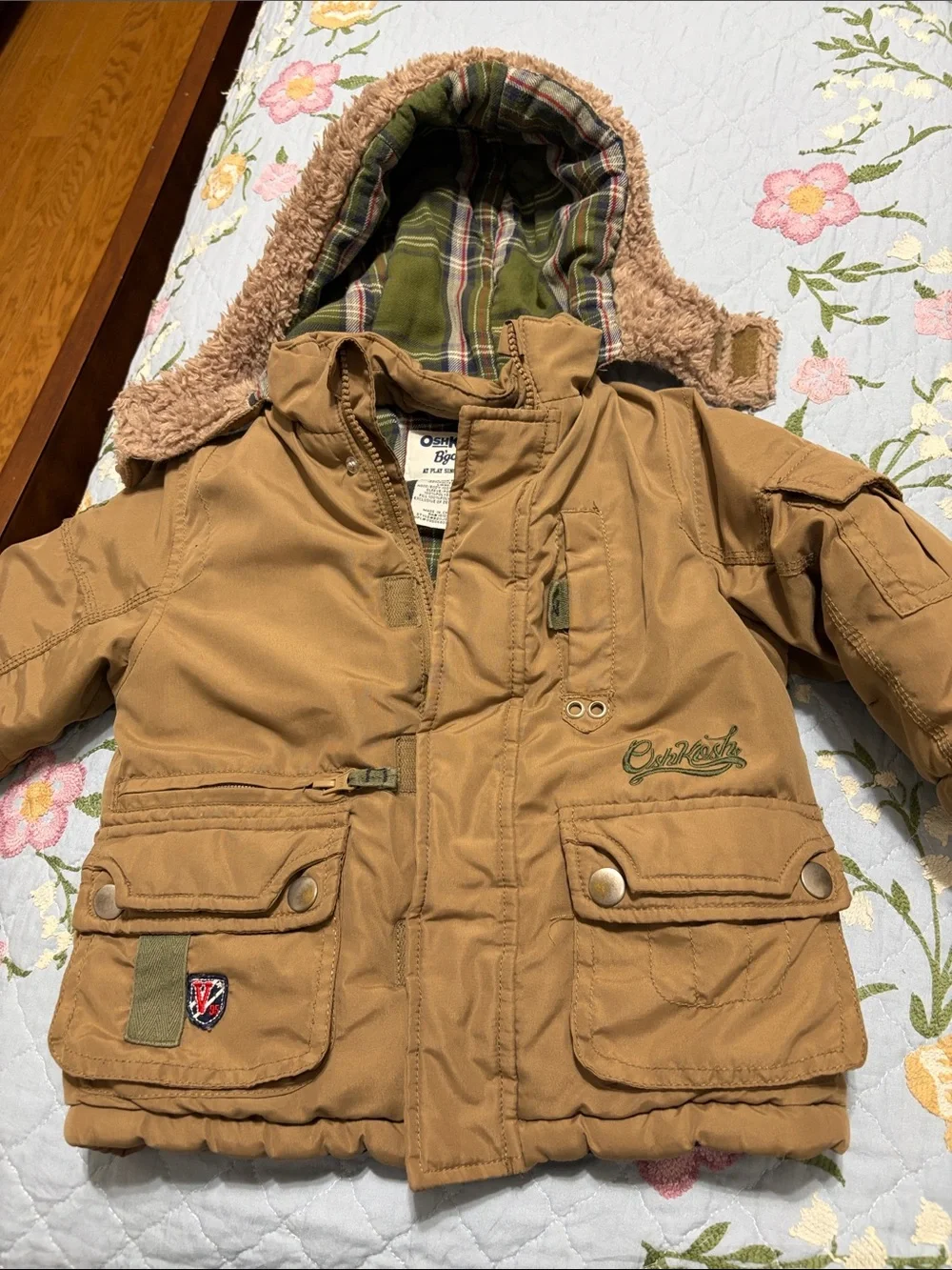 Oshkosh B’gosh Winter Front Utility Fleece Lined Toddler Jacket w Hoodie Size 2